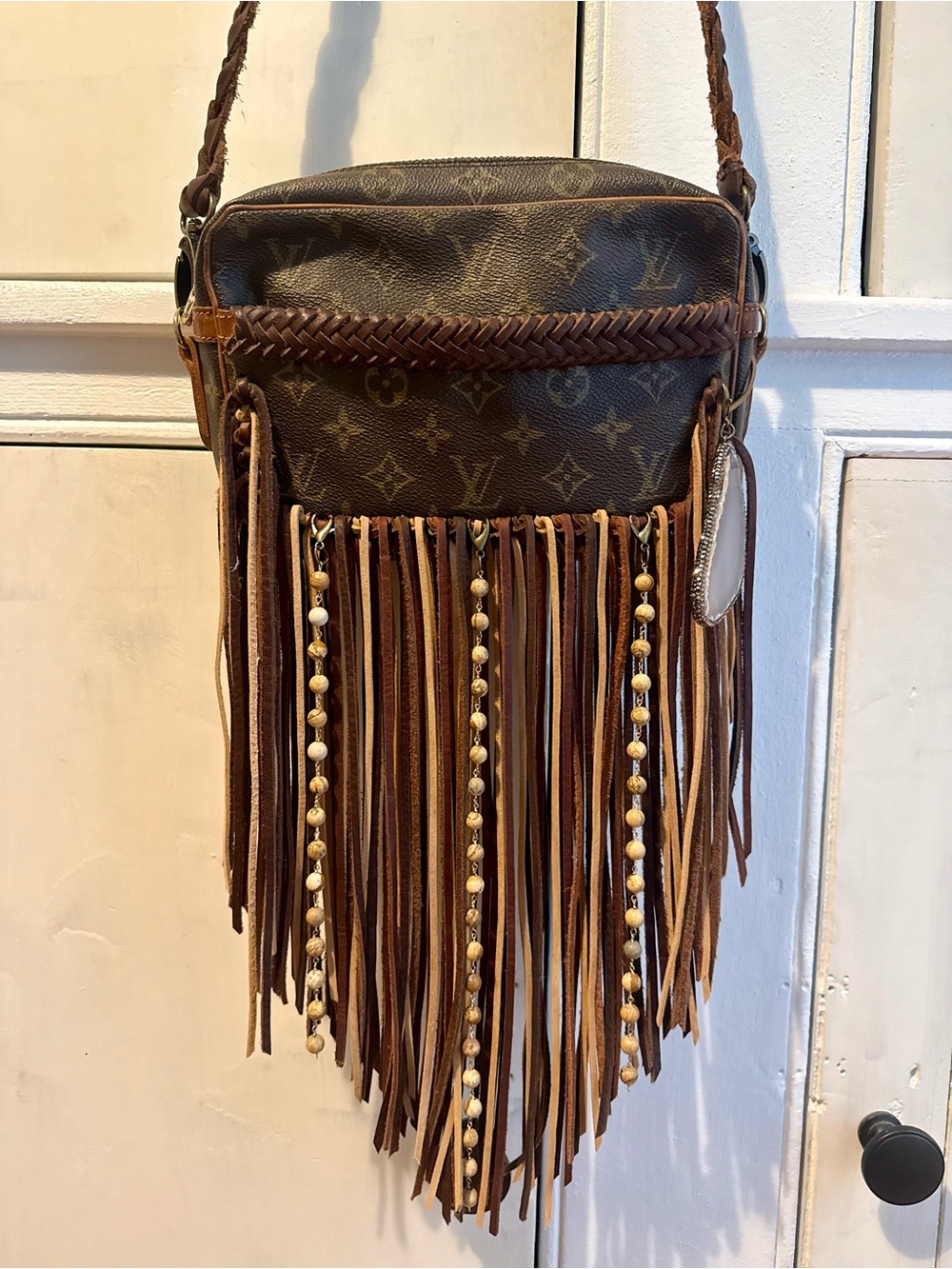 Vintage Boho Bags: “Riviera” Louis Vuitton Brown Monogram Fringe Shoulder Bag